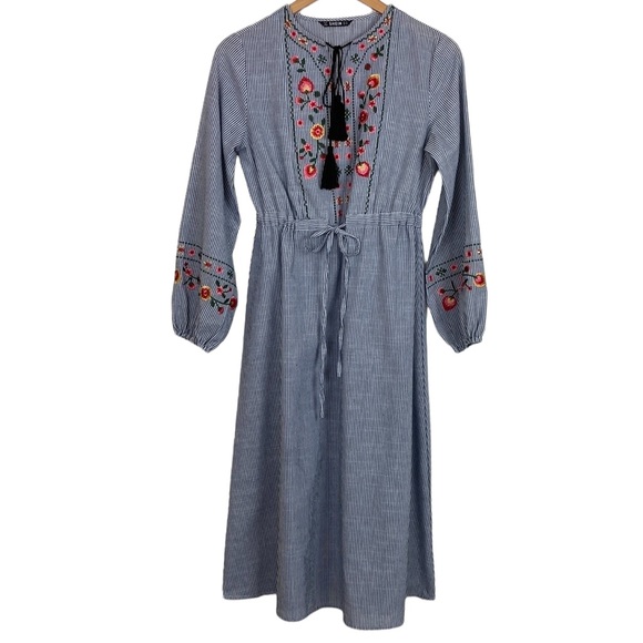 Modest Blue Chambray Embroidered Maxi Dress - Picture 13 of 13